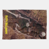 怖いハロウィーンのスケルトンの骨墓地が設計 キッチンタオル (横)