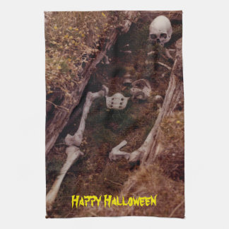 怖いハロウィーンのスケルトンの骨墓地が設計 キッチンタオル