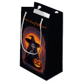 怖いハロウィーンの魔女と熱狂するスマイルカボチャ スモールペーパーバッグ (裏面アングル)