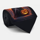 怖いハロウィーンの魔女と熱狂するスマイルカボチャ ネクタイ (ロール)