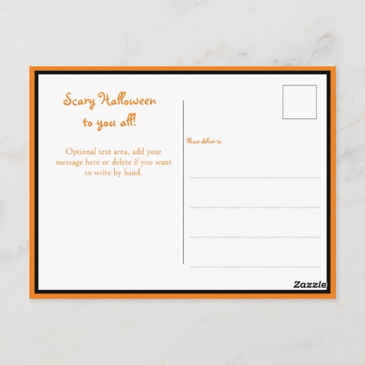 怖いハロウィーンの魔女と熱狂するスマイルカボチャ ポストカード (裏面)