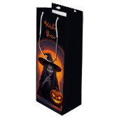 怖いハロウィーンの魔女と熱狂するスマイルカボチャ ワインギフトバッグ (正面アングル)