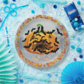 怖いハロウィーンカボチャとこうもり ペーパープレート (パーティー)