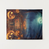 怖いハロウィーンカボチャのパッチ タペストリー (正面(横))