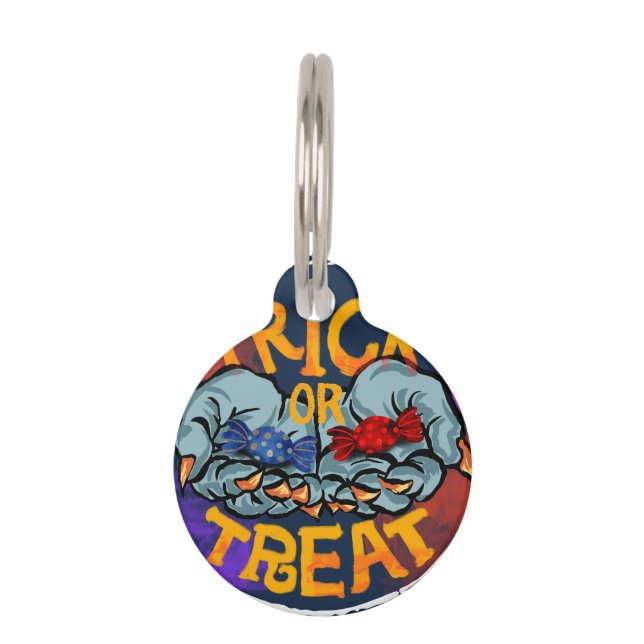 怖いハロウィーンカボチャをトレッキングまたは治療 ペット　ネームタグ (正面)