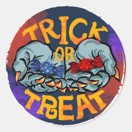 怖いハロウィーンカボチャをトレッキングまたは治療 ラウンドシール (正面)