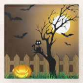 怖いハロウィーンガーデンシーン ガラスコースター (正面)
