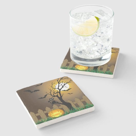 怖いハロウィーンガーデンシーン ストーンコースター (横)