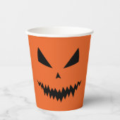 怖いハロウィーンジャックオールタンブラック顔オレンジ 紙コップ (正面)