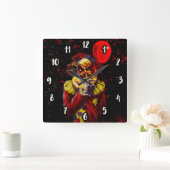 怖いハロウィーンピエロホラー映画パーティー スクエア壁時計 (ホーム)