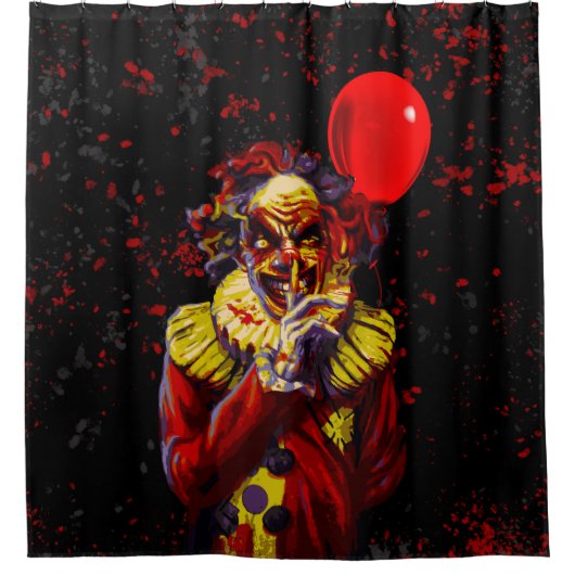 怖いハロウィーンピエロ衣装パーティー シャワーカーテン (正面)
