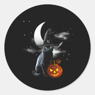 怖いハロウィーンブラックキャットウィッチハットとカボチャ ラウンドシール