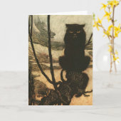 怖いハロウィーンブラックキャットヴィンテージラッカム カード (黄色い花)