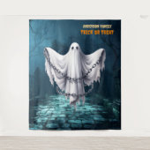 怖いハロウィーン墓地と幽霊 タペストリー (正面)