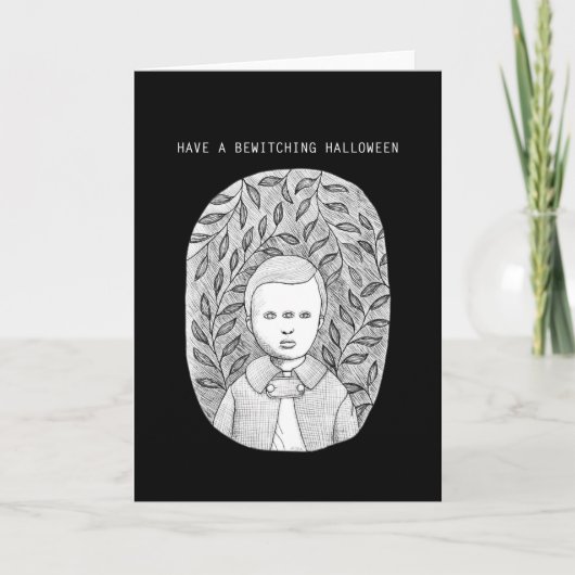 怖いハロウィーン少年の不気味なホラーアートグリーティング カード (正面)