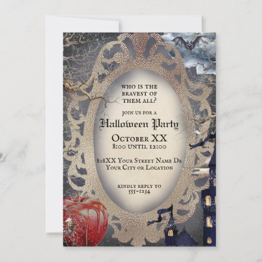 怖いハロウィーン雪ホワイトフェアワイタリーテーマ 招待状 (正面)