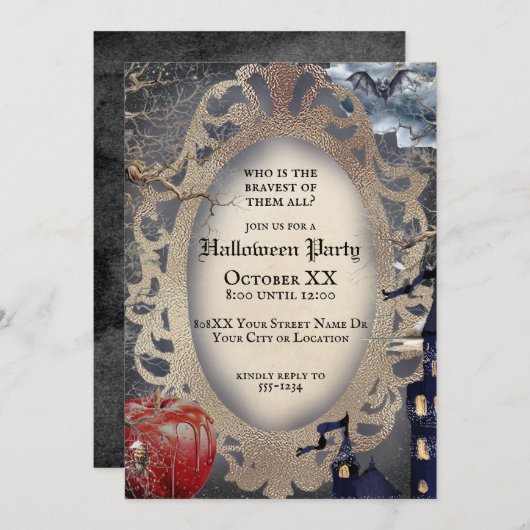 怖いハロウィーン雪ホワイトフェアワイタリーテーマ 招待状 (正面/裏面)