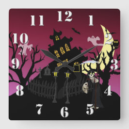 怖いハロウィーン スクエア壁時計