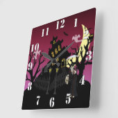 怖いハロウィーン スクエア壁時計 (傾斜)