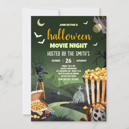 怖いハローウィンパーティ映画ナイトパーティー 招待状 (正面)