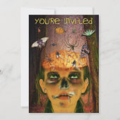 怖いハローウィンパーティ |ゾンビ脳のバグ不気味 招待状 (正面)