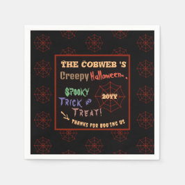 怖いパーソナライズされたハカラフルロウィーンスパイダーウェブ スタンダードカクテルナプキン