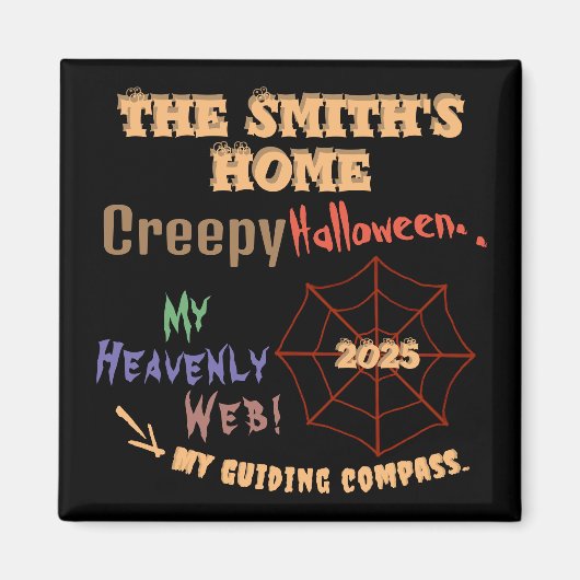 怖いパーソナライズされたハカラフルロウィーンスパイダーウェブ マグネット (正面)