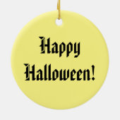 怖いビンテージのフクロウと黄色の水彩の月 セラミックオーナメント (裏面)