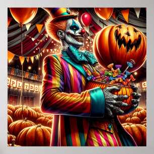 怖いピエロとジャックO'ランタンハロウィーン ポスター