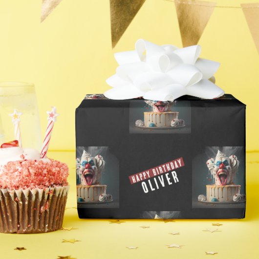 怖いピエロをテーマにした誕生日 ラッピングペーパー (誕生日パーティー)