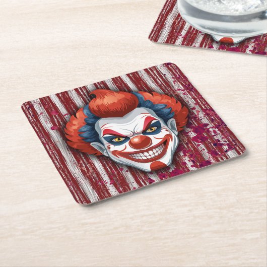 怖いピエロカーニバルハロウィーン スクエアペーパーコースター (アングル)