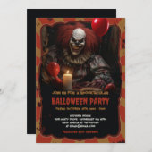 怖いピエロハローウィンパーティカーニバルサーカスホラー 招待状 (正面/裏面)