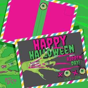 怖いファンキーかわいいゾンビハッピーハローウィンXOXO! シーズンポストカード