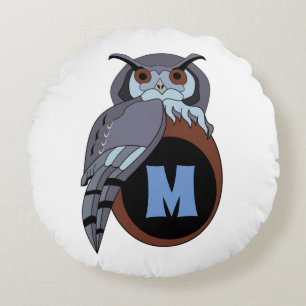 怖いフクロウモノグラム ラウンドクッション