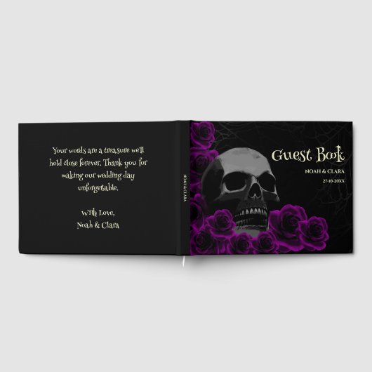 怖いフローラゴシックスカルパープルバラハロウィーン ゲストブック (全面)
