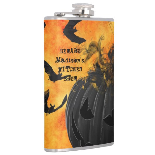 怖いブラックこうもりハロウィーンのカボチャのちょうちんウィッチズ醸造名 フラスク (右)
