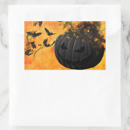 怖いブラックカボチャとこうもりハローウィンパーティ 長方形シール (バッグ)
