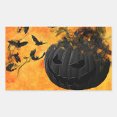 怖いブラックカボチャとこうもりハローウィンパーティ 長方形シール (正面)