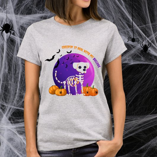 怖いブルドッグハロウィーン満月Tシャツ Tシャツ