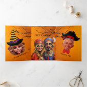 怖いベネチアンハロウィーンの風刺画パーティー 三つ折り招待状 (内部)