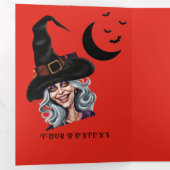 怖いベネチアンハロウィーンの風刺画パーティー 三つ折り招待状 (内部最初)