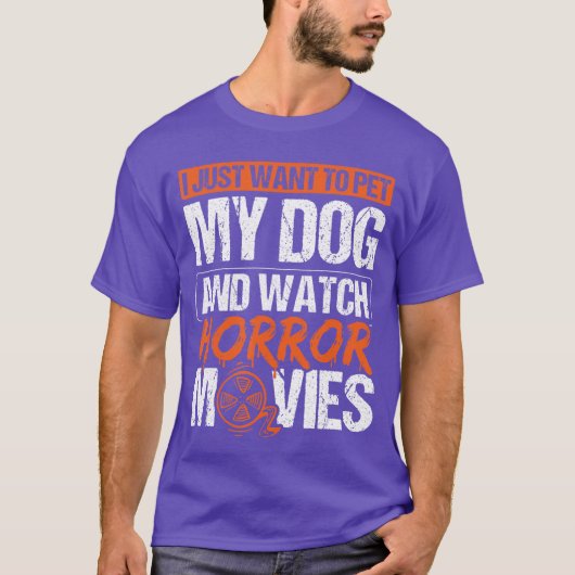 怖いペット犬とホラー映画を見る男性用W Tシャツ (正面)