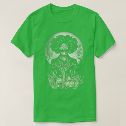 怖いホラーゾンビ女性モンスターフル華美ムーン Tシャツ (デザイン正面)