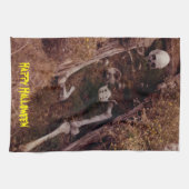 怖いボーンスケルトンのハロウィーン写真のデザイン キッチンタオル (横)