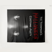 怖いモダン血ハローウィンパーティ黒い背景 タペストリー (正面(横))