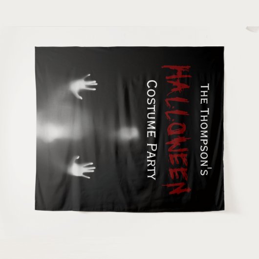 怖いモダン血ハローウィンパーティ黒い背景 タペストリー (正面(横))