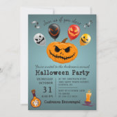 怖いモンスターかぼちゃ風船ハロウィンパーティー 招待状 (正面)