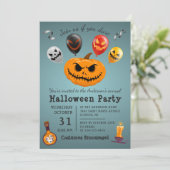 怖いモンスターかぼちゃ風船ハロウィンパーティー 招待状 (スタンド正面)