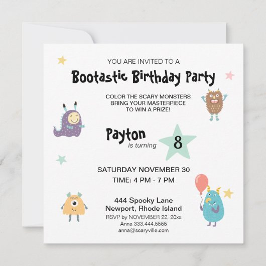 *~*怖いモンスターズのカスタマイズ可能なカラーME誕生日 招待状 (裏面)