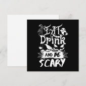 怖いユーモア 黒白ハロウィン料理 招待状 (正面/裏面)